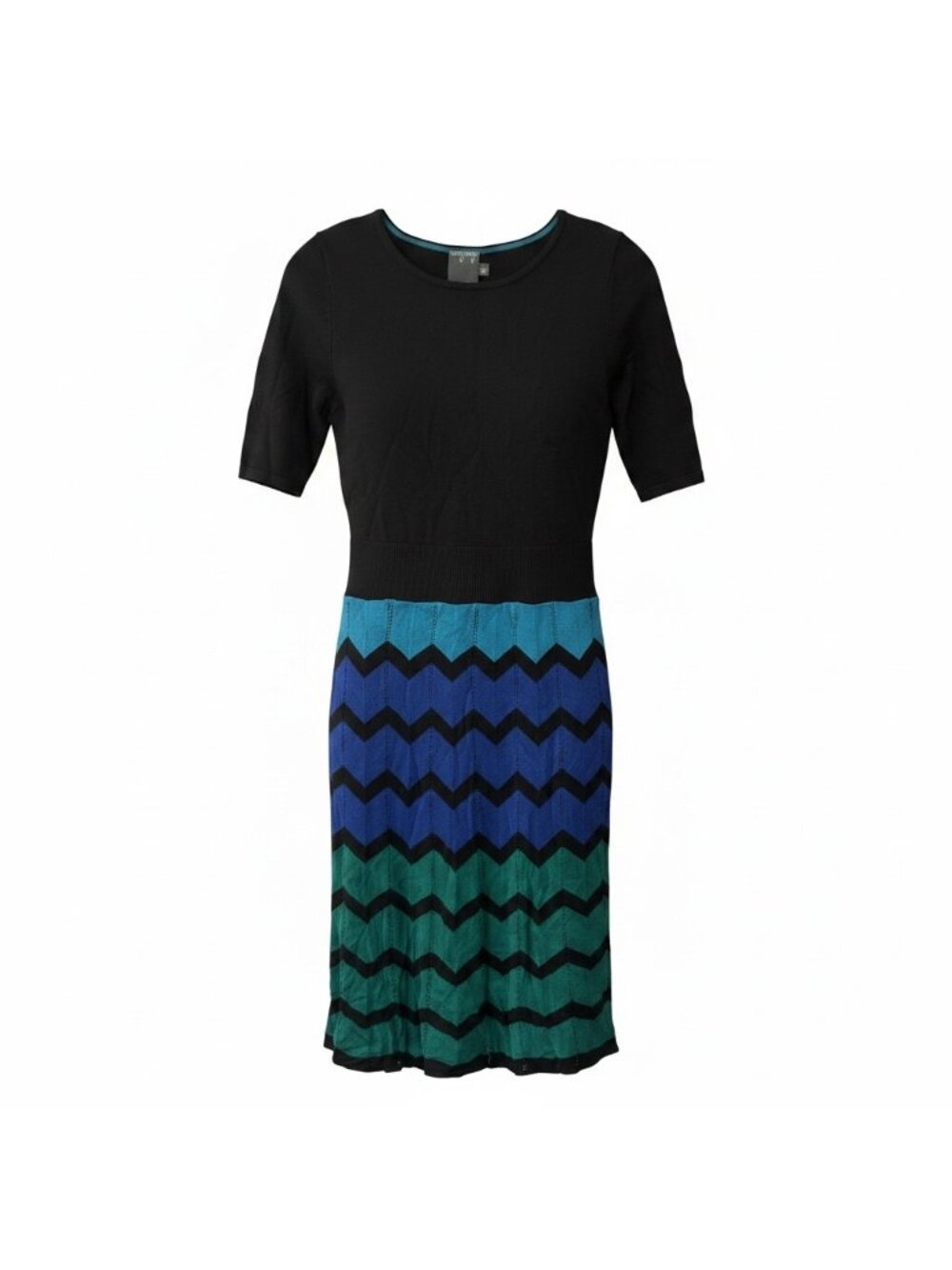 Gabby Skye Chevron Knit Dress Black Blue Green 3/4 Sleeve Small
